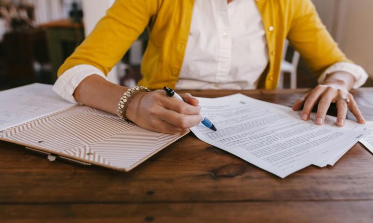 Woman checking a document